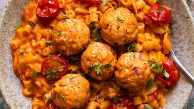 Pâtes façon risotto tomates et courgette et boulettes de poulet - Clemfoodie