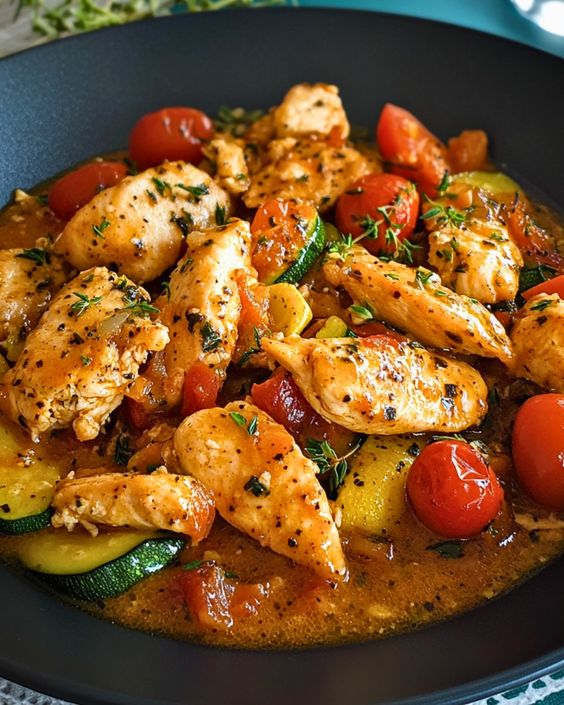 Émincé de Poulet aux Courgettes et Tomates Cerises : Un Plat Léger et Savoureux