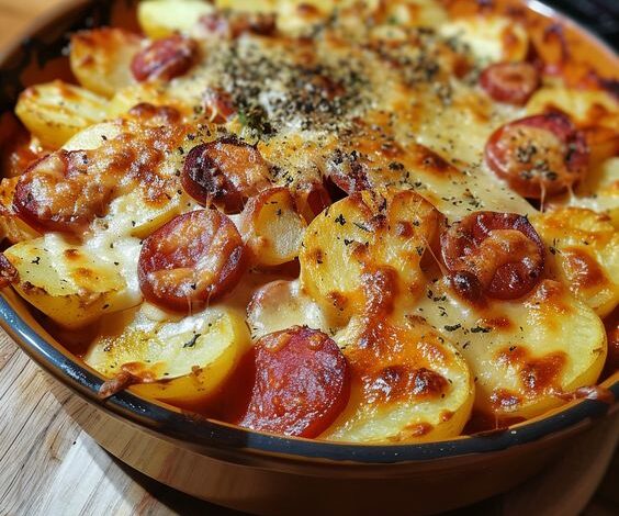 Gratin Rustique de Pommes de Terre au Chorizo et Béchamel de Tomate