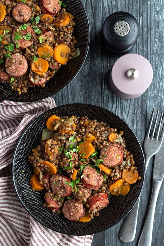 Lentilles saucisses au cookeo