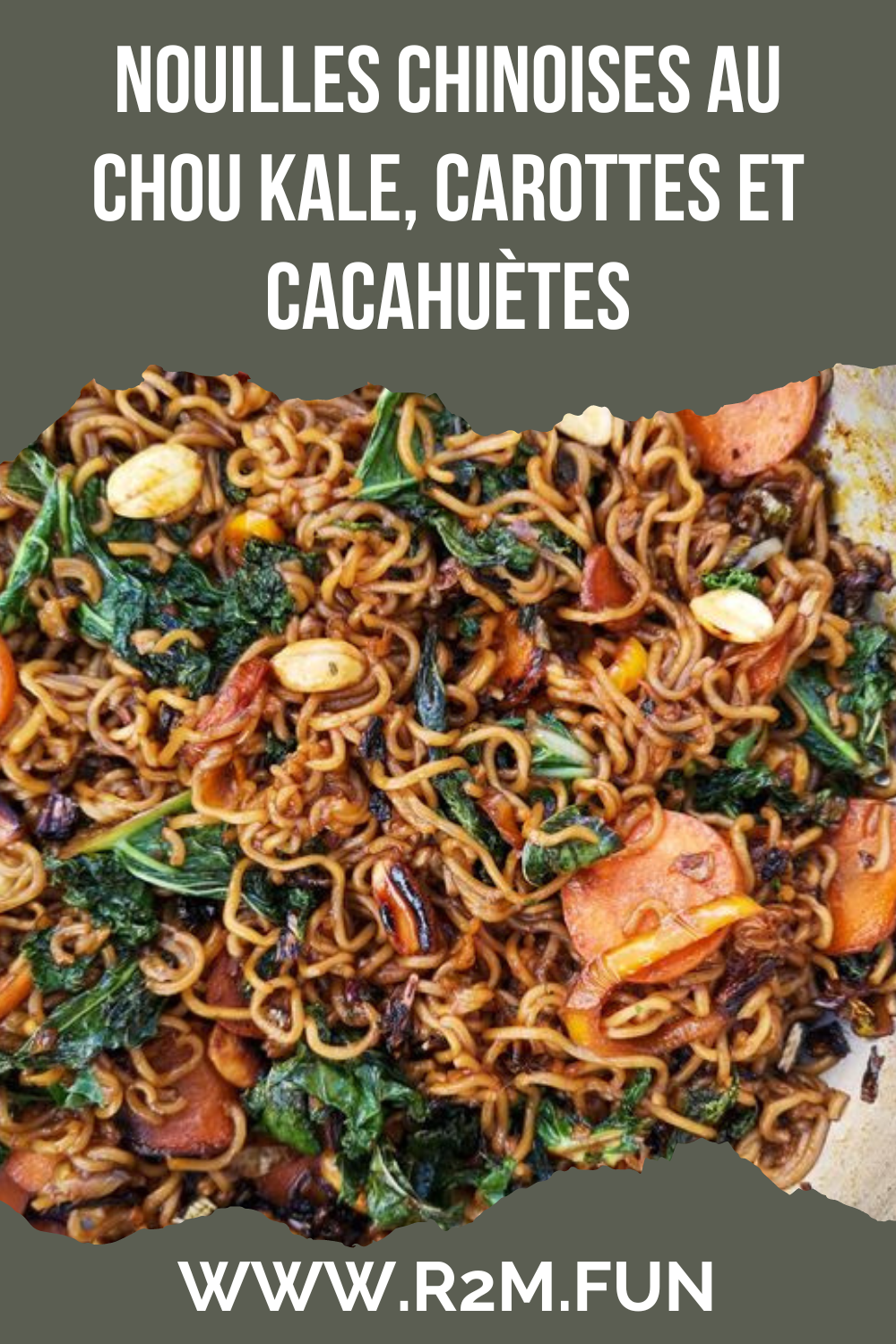 Nouilles chinoises au chou kale, carottes et cacahuètes