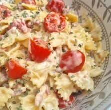 Pâtes au Boursin, lardons, tomates