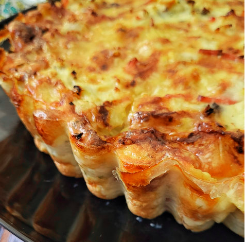 Clafoutis au chou fleur, bacon et reblochon