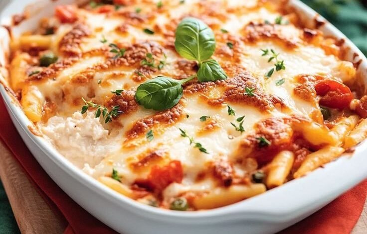 Gratin de Pâtes Trois Fromages et Tomates