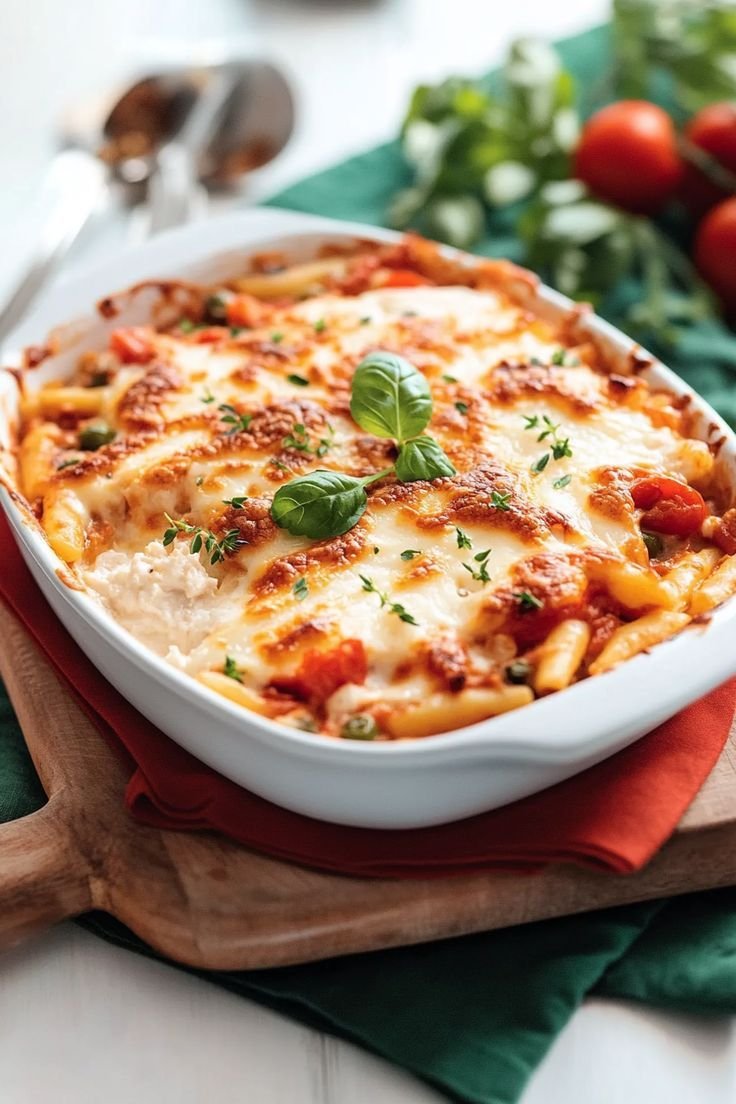 Gratin de Pâtes Trois Fromages et Tomates