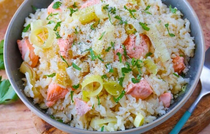 Risotto au poireau et au saumon