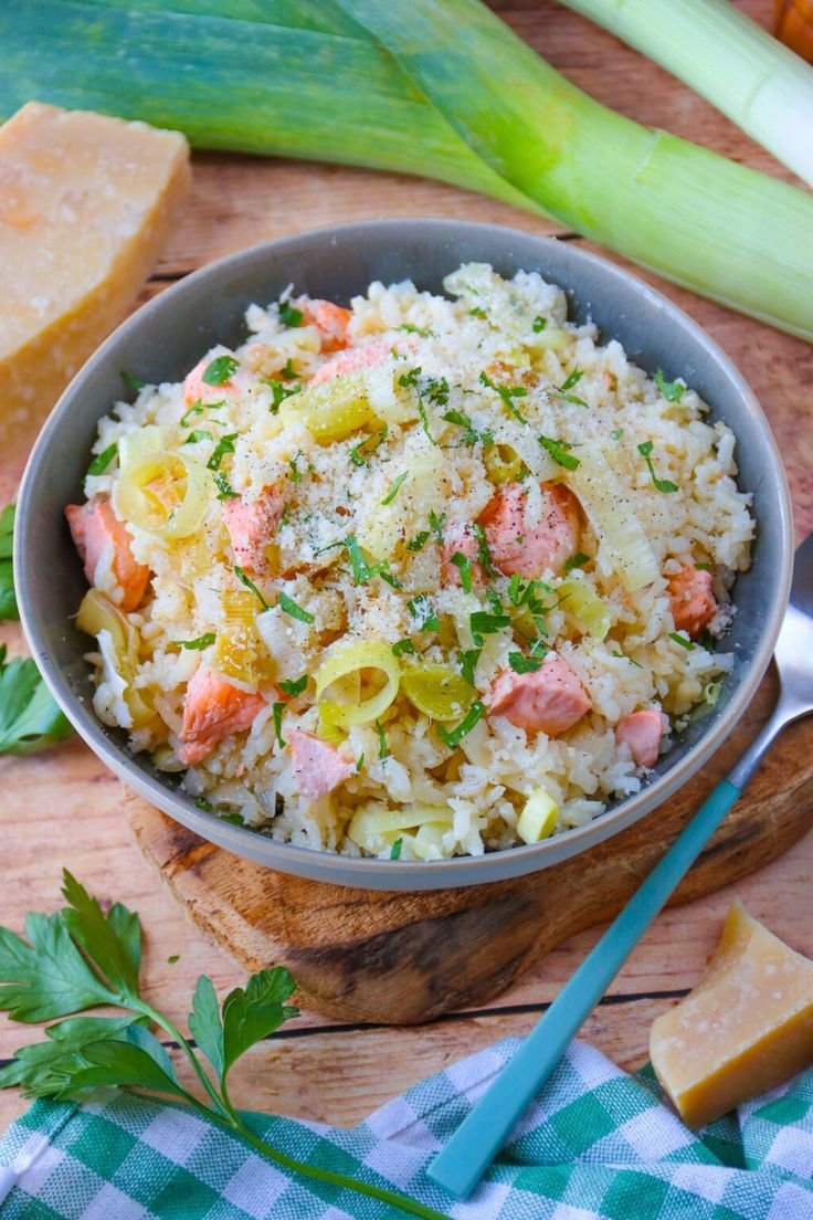 Risotto au poireau et au saumon