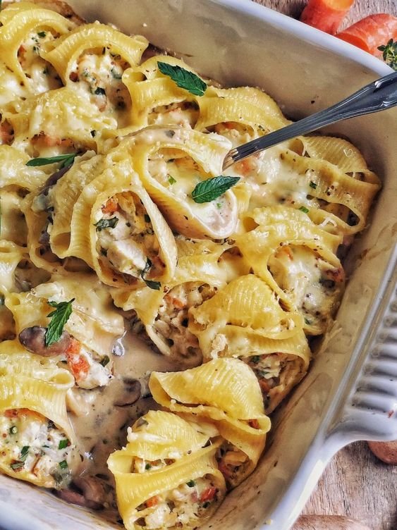 Lumaconi au poulet et moutarde à l’ancienne