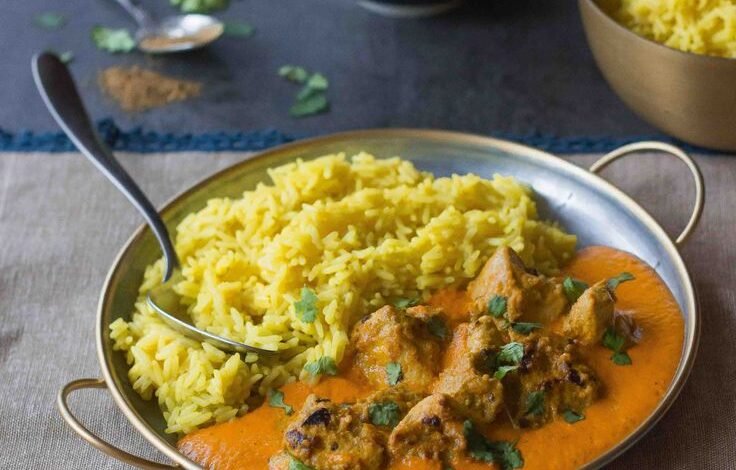 Poulet tikka massala, riz basmati au curcuma