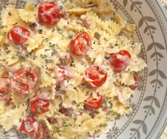 Pâtes au Boursin, lardons, tomates