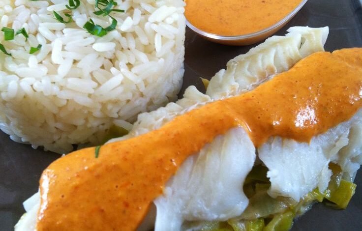 CABILLAUD SUR FONDUE DE POIREAUX ET SAUCE AU CHORIZO