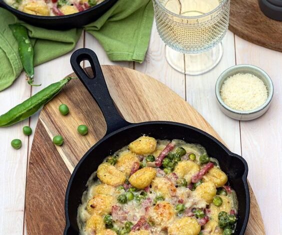 Gratin de gnocchi et petits-pois façon carbonara