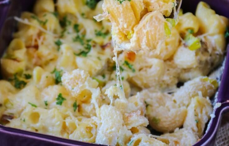 Gratin de pâtes au poireau et à la ricotta