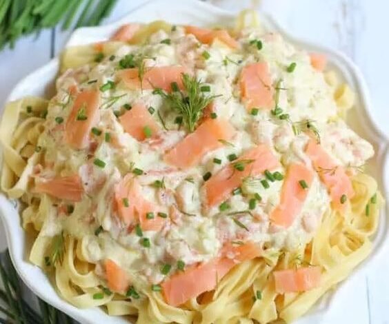 Pâtes au saumon fumé et à l'ail