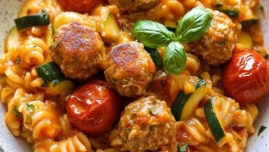 Risotto de Pâtes aux Courgettes, Tomates et Boulettes Croustillantes 🍝🥒🍅