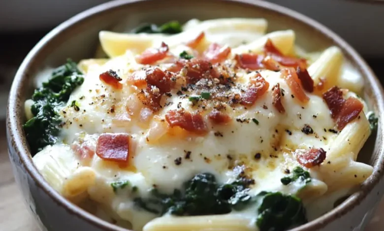 Penne au Four avec Pancetta et Mozzarella