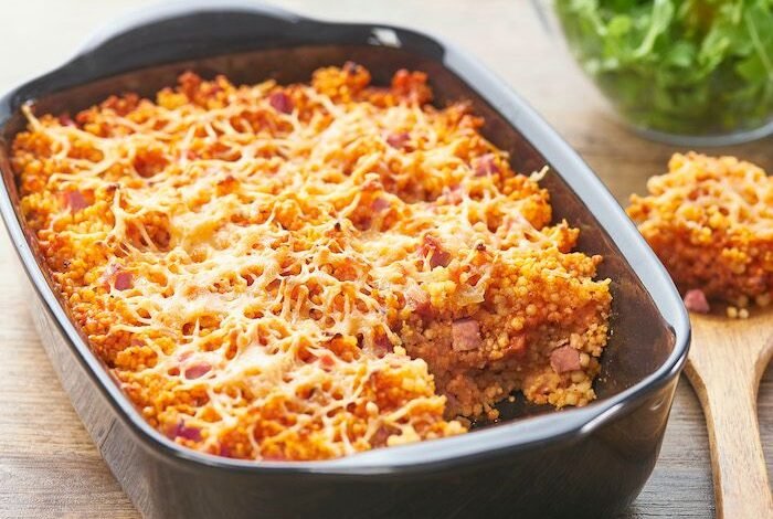Gratin de Tendres Perles au jambon, à la tomate et à l’emmental