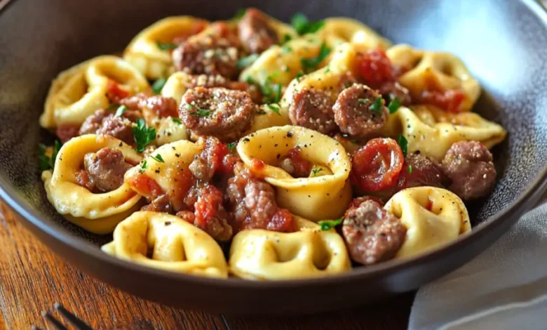 Tortellinis à la Saucisse et Tomates Crémeuses