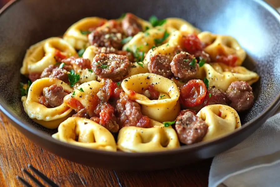 Tortellinis à la Saucisse et Tomates Crémeuses