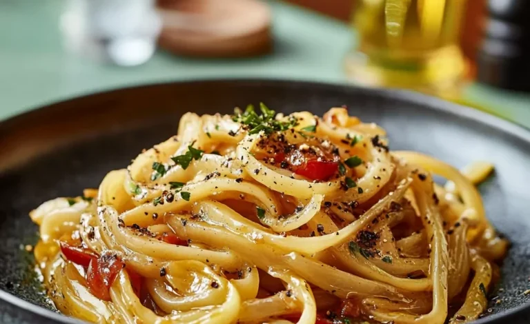 Caramelized Onion and Chili Oil Pasta