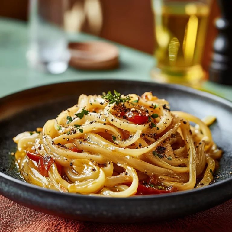 Caramelized Onion and Chili Oil Pasta