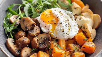 Winter Bowl à la Courge Butternut, Champignons et Œuf Poché