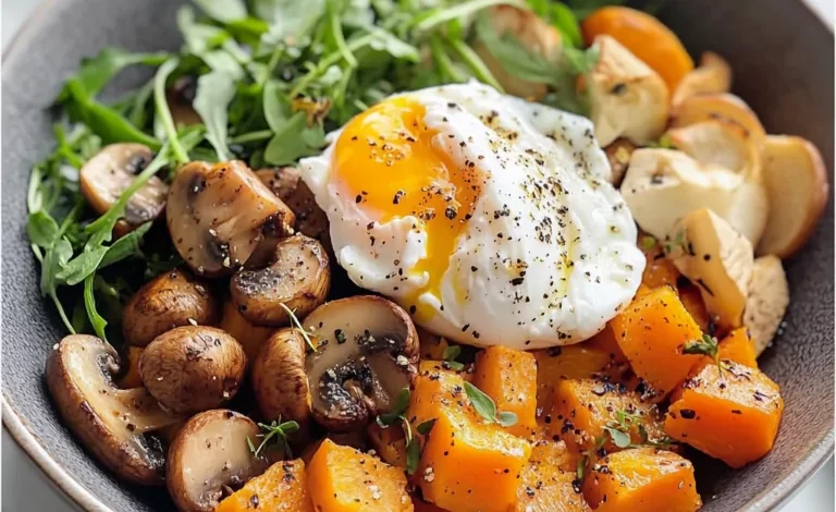 Winter Bowl à la Courge Butternut, Champignons et Œuf Poché