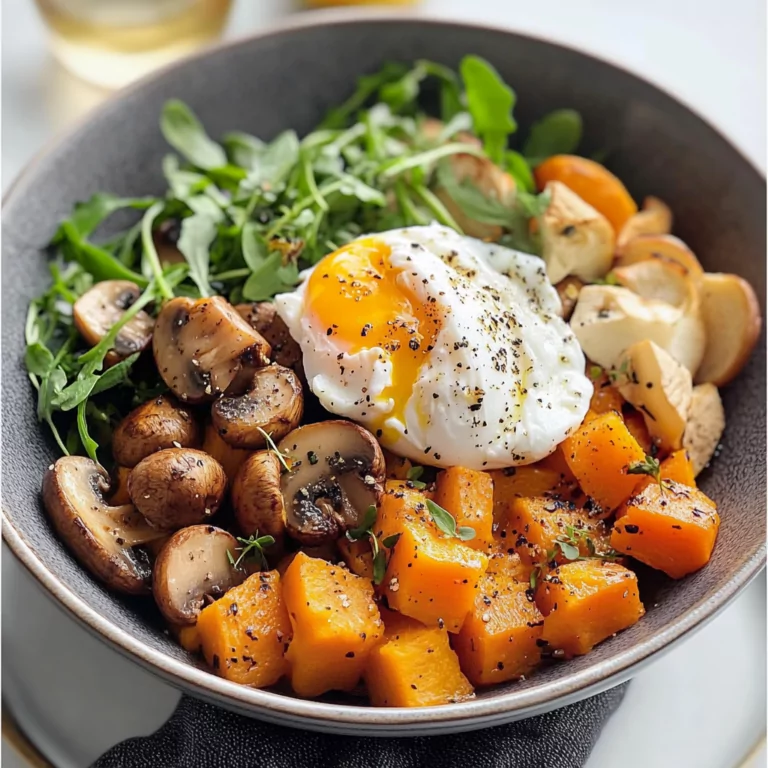 Winter Bowl à la Courge Butternut, Champignons et Œuf Poché