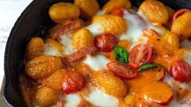 Gratin de gnocchi au mascarpone, mozzarella et tomates cerises